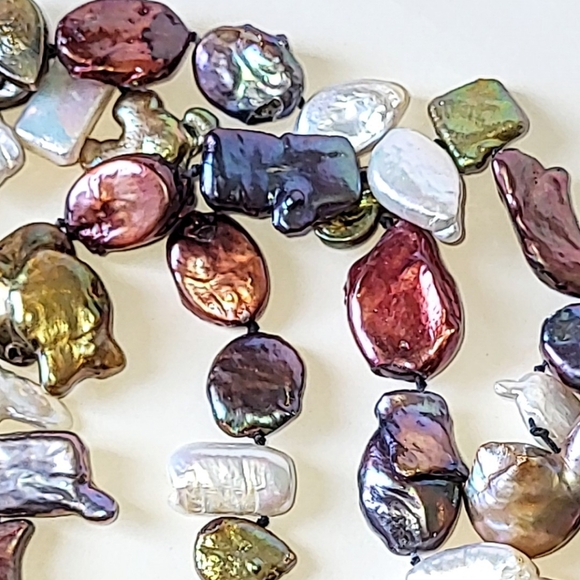 KESHI PEARL NECKLACE - 40" LONG MULTI-COLORED PEARLS - Picture 7 of 12